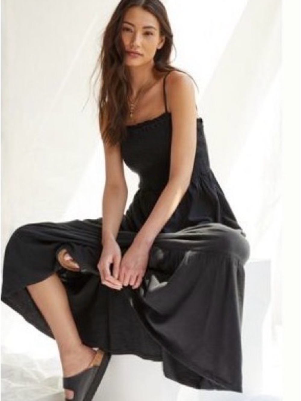 Anthtopologie Black Spaghetti Strap Smocked Maxi Dress